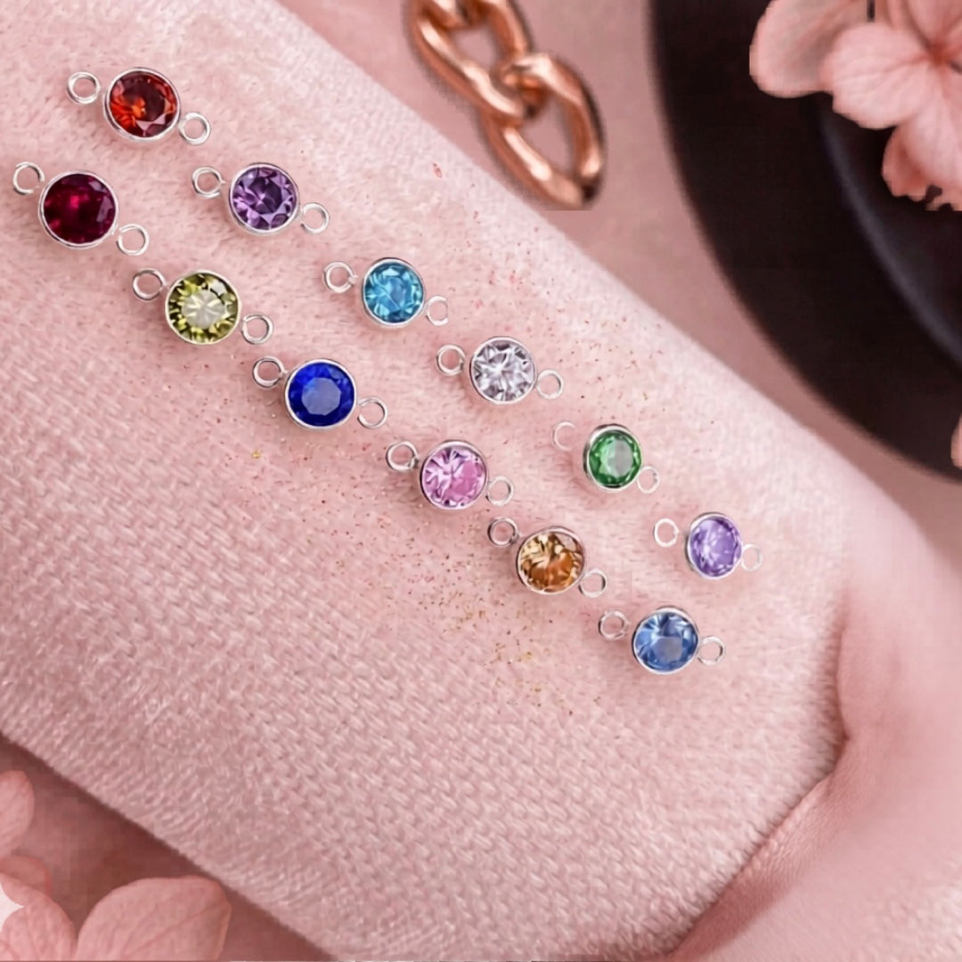 4MM BIRTHSTONE ROUND CONNECTORS - 925 STERLING SILVER